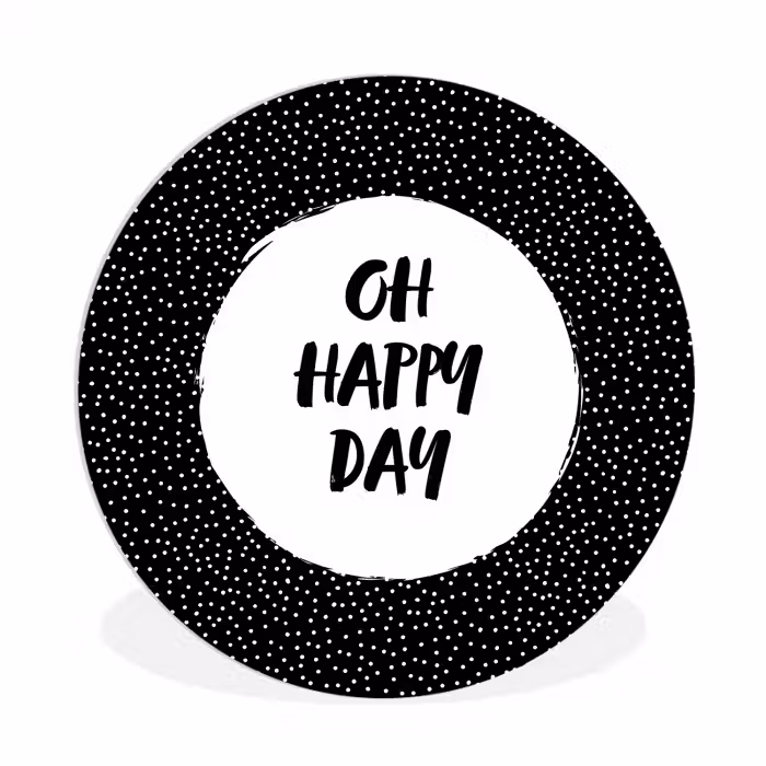 Quotes - Tekst - Oh happy day - Geluk Wandcirkel kunststof plaat 5mm dik klein -3d