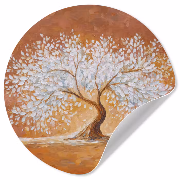 Runde Tapete - Abstrakt - Baum - Weiß - Blätter