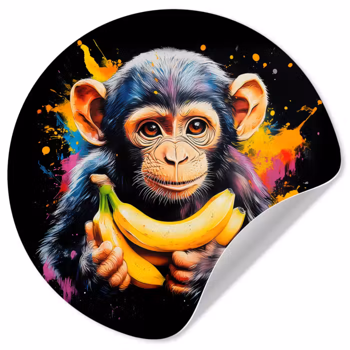 Runde Tapete - Affe - Graffiti - Farbenfroh - Bananen - Modern
