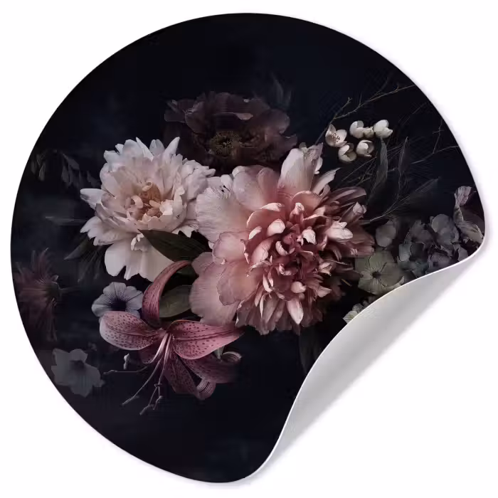 Runde Tapete - Blumen - Vintage - Pastell - Schwarz - Blumenstrauß