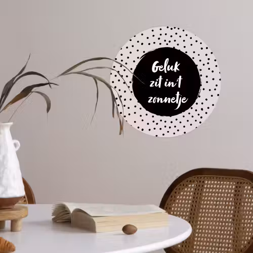 Geluk zit in 't zonnetje - Quotes - Tekst - Zomer Wandcirkel behangsticker klein -sfeer3