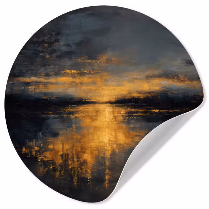 Runde Tapete - Goldene Reflexion auf dem Wasser