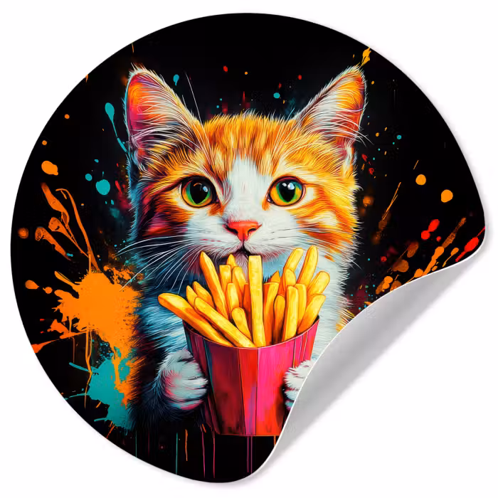 Runde Tapete - Katze - Essen - Pommes frites - Graffiti - Abstrakt