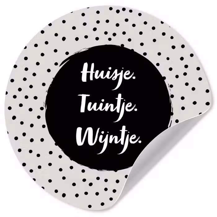 Huisje. Tuintje. Wijntje - Quotes - Tekst - Wijn - Tuin Wandcirkel behangsticker klein -3d