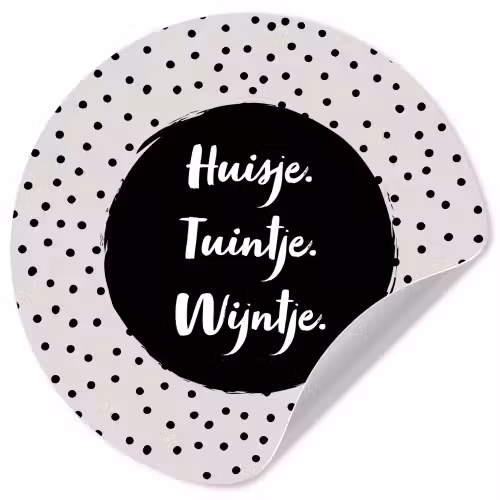 Huisje. Tuintje. Wijntje - Quotes - Tekst - Wijn - Tuin Wandcirkel behangsticker klein -3d