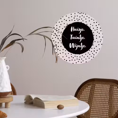 Huisje. Tuintje. Wijntje - Quotes - Tekst - Wijn - Tuin Wandcirkel behangsticker klein -sfeer3