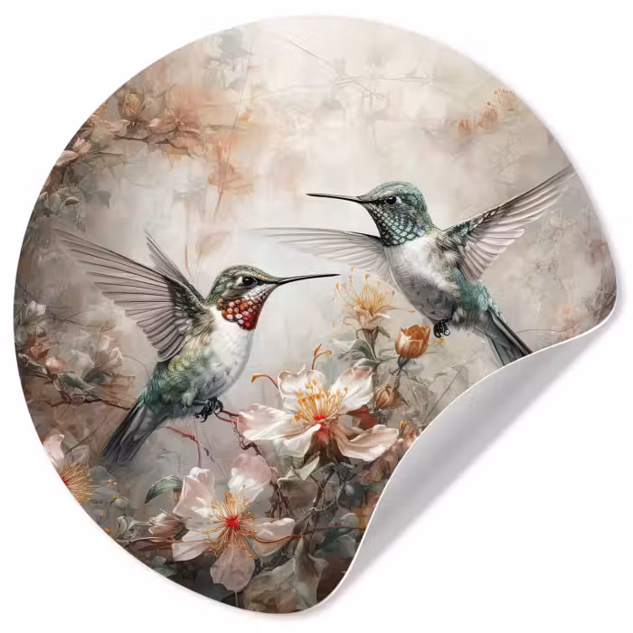 Runde Tapete - Kolibri - Vögel - Blumen - Pflanzen