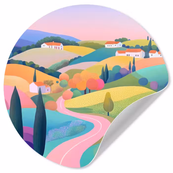 Runde Tapete - Landschaft - Lila - Pastell - Häuser