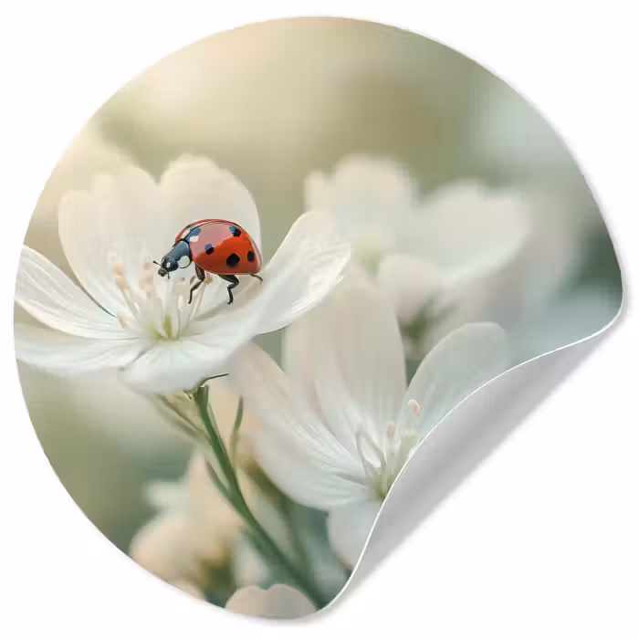 Runde Tapete - Marienkäfer - Blumen - Weiß