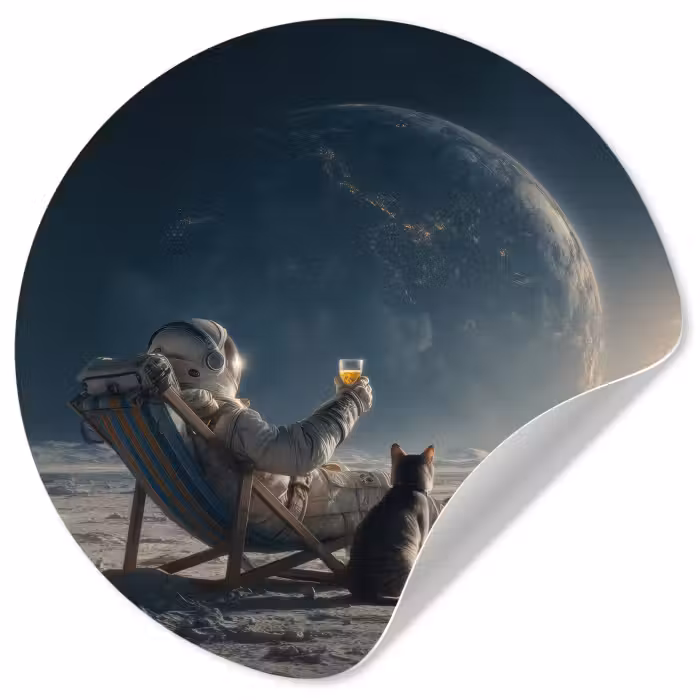 Runde Tapete - Mond - Katze - Astronaut - Weltraum