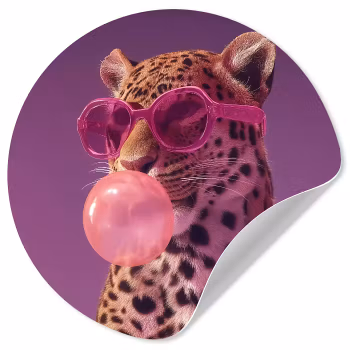 Runde Tapete - Panther - Sonnenbrille - Kaugummiblase - Rosa