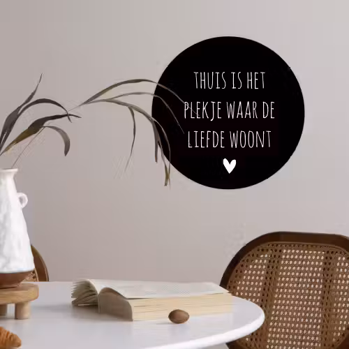 Spreuken - Thuis is het plekje waar de liefde woont - Quotes Wandcirkel behangsticker klein -sfeer3