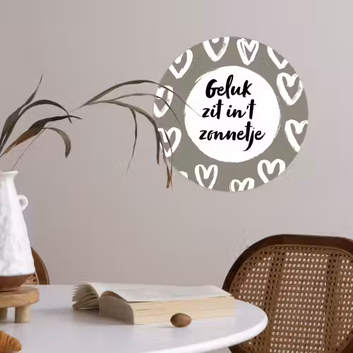 Tekst - geluk zit in 't zonnetje - Quotes - Geluk - Zon Wandcirkel behangsticker klein -sfeer3