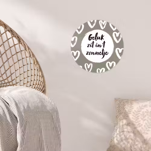 Tekst - geluk zit in 't zonnetje - Quotes - Geluk - Zon Wandcirkel behangsticker klein -sfeer4