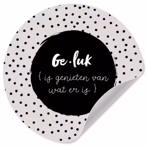 Tekst - Geluk definitie - Quotes - Geluk (is genieten van wat er is) - Woordenboek Wandcirkel behangsticker klein -3d