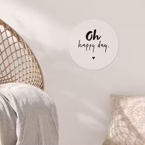 Tekst - Oh happy day - Quotes - Blij Wandcirkel behangsticker klein -sfeer4