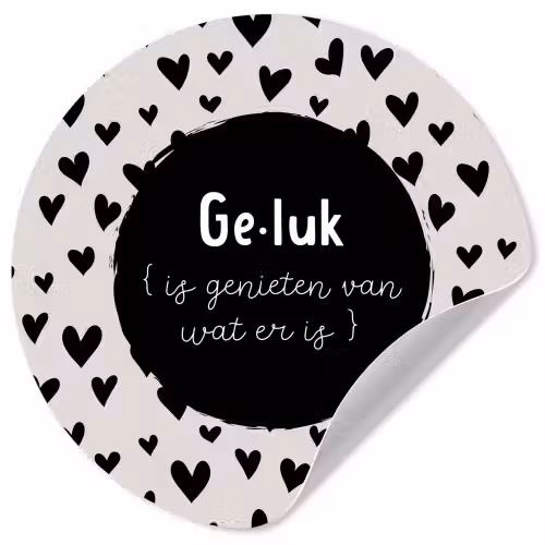 Tekst - Quotes - Geluk (is genieten van wat er is) - Woordenboek - Definitie geluk Wandcirkel behangsticker klein -3d