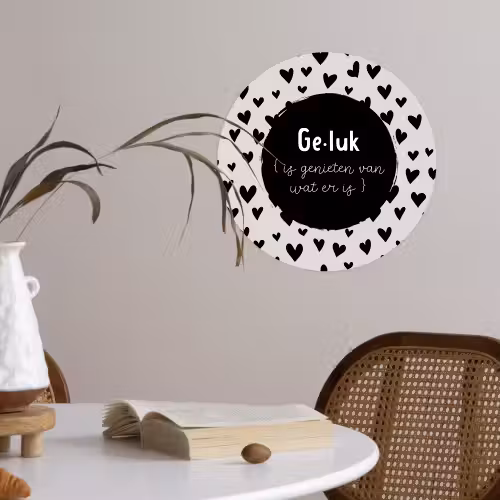 Tekst - Quotes - Geluk (is genieten van wat er is) - Woordenboek - Definitie geluk Wandcirkel behangsticker klein -sfeer3