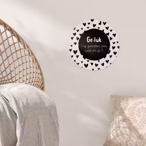 Tekst - Quotes - Geluk (is genieten van wat er is) - Woordenboek - Definitie geluk Wandcirkel behangsticker klein -sfeer4