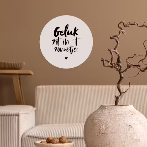 Quotes - Tekst - Geluk zit in 't zonnetje - Zomer Wandcirkel behangsticker klein -sfeer1