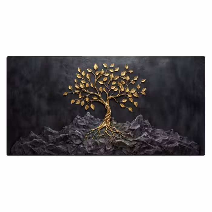 Schreibtischunterlage - Blätter - Gold - Baum - Fels