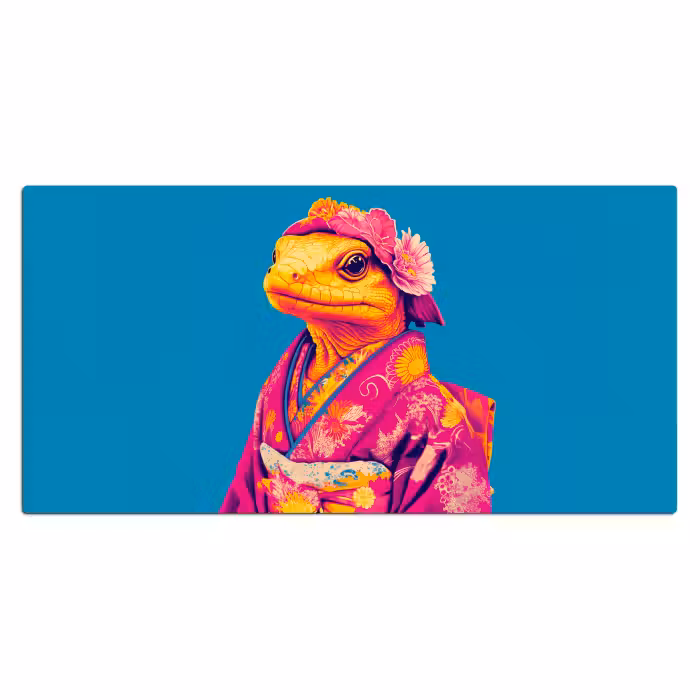 Schreibtischunterlage - Blumenkranz - Eidechse - Kimono - Lila