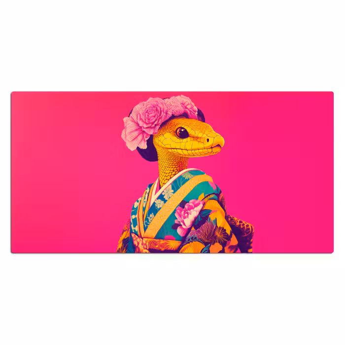 Schreibtischunterlage - Eidechse - Blumen - Rosa - Kimono