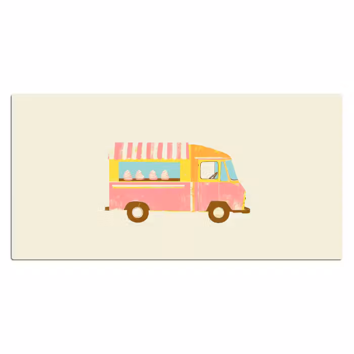 Schreibtischunterlage - Eiscreme-Wagen - Retro - Softeis - Rosa