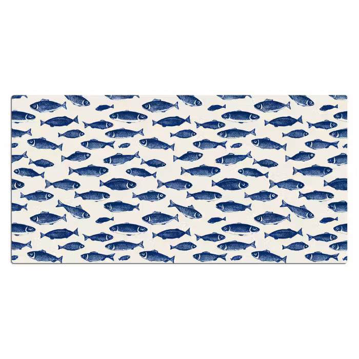 Schreibtischunterlage - Fisch - Muster - Blau - Weiß