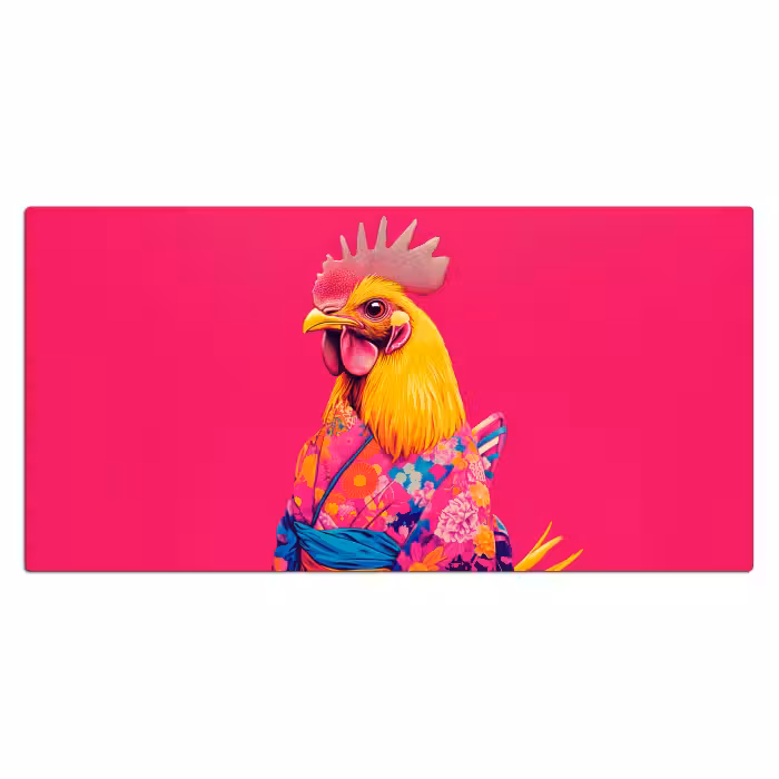 Schreibtischunterlage - Hahn - Bunt - Kimono - Rosa