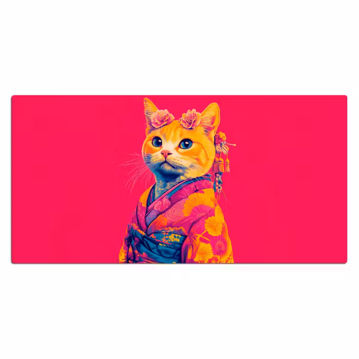 Schreibtischunterlage - Katze - Kimono - Blumen - Rosa