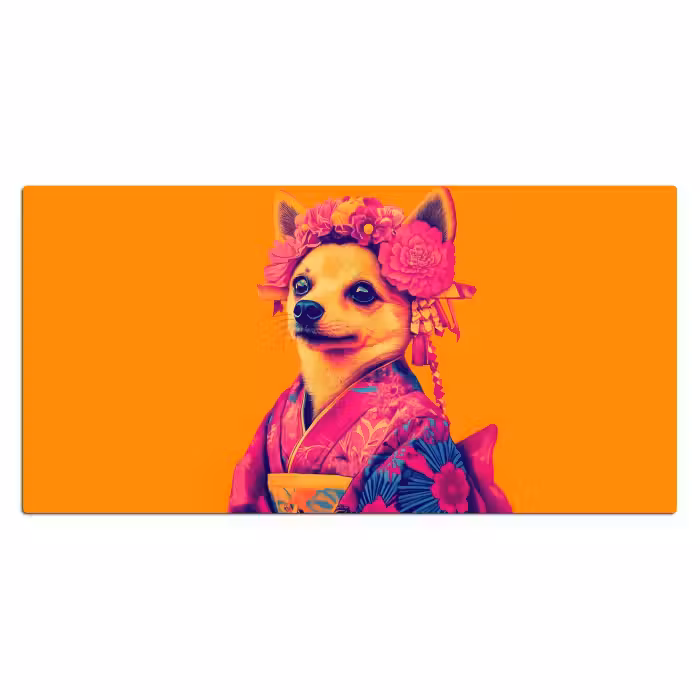 Schreibtischunterlage - Kimono - Hündchen - Blumenkrone - Orange