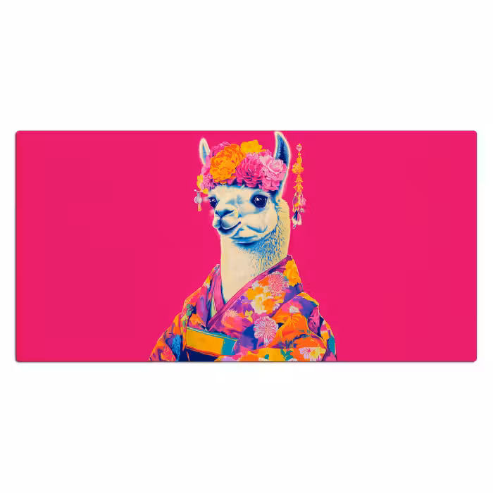 Schreibtischunterlage - Lama - Kimono - Blumenkranz - Hellrosa