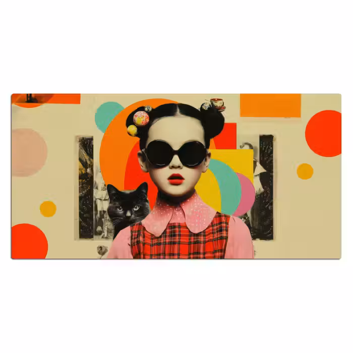 Schreibtischunterlage - Mädchen - Sonnenbrille - Katze - Retro