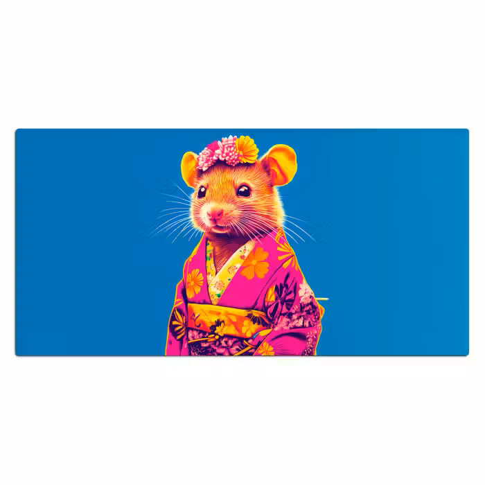 Schreibtischunterlage - Maus - Kimono - Blumen - Blau