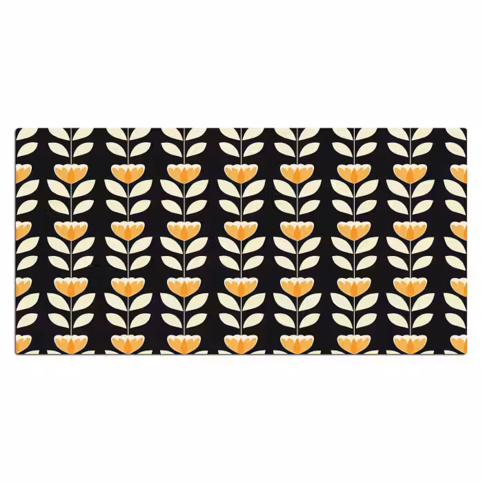 Schreibtischunterlage - Retro - Blume - Schwarz - Ockergelb