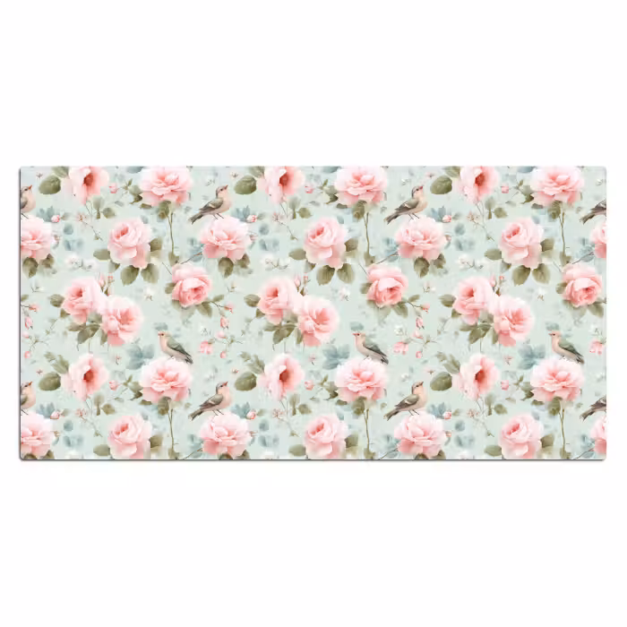 Schreibtischunterlage - Rosen - Vögel - Pastell - Farbenfroh
