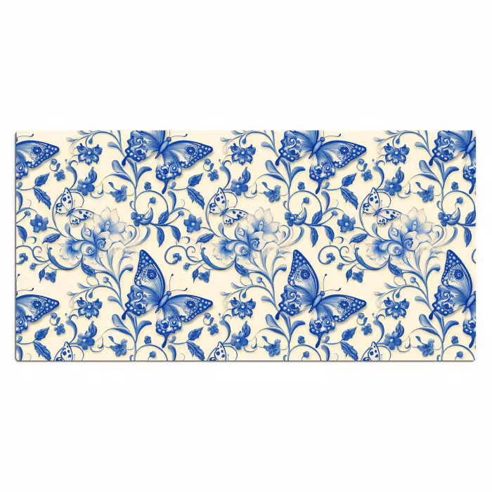 Schreibtischunterlage - Schmetterlinge - Blumen - Blau - Botanisch