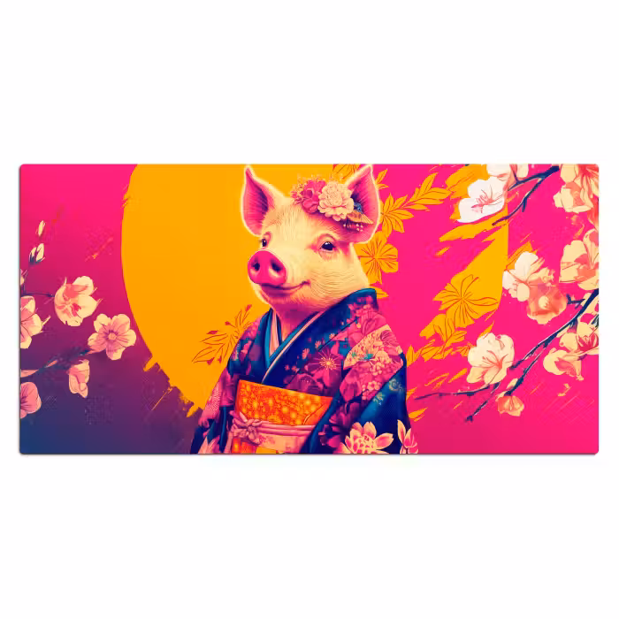 Schreibtischunterlage - Schwein - Blumenkrone - Kimono - Abstrakt