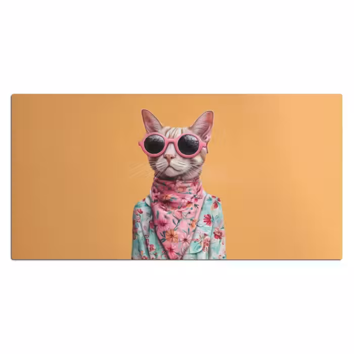 Schreibtischunterlage - Sonnenbrille - Katze - Halstuch - Blumen
