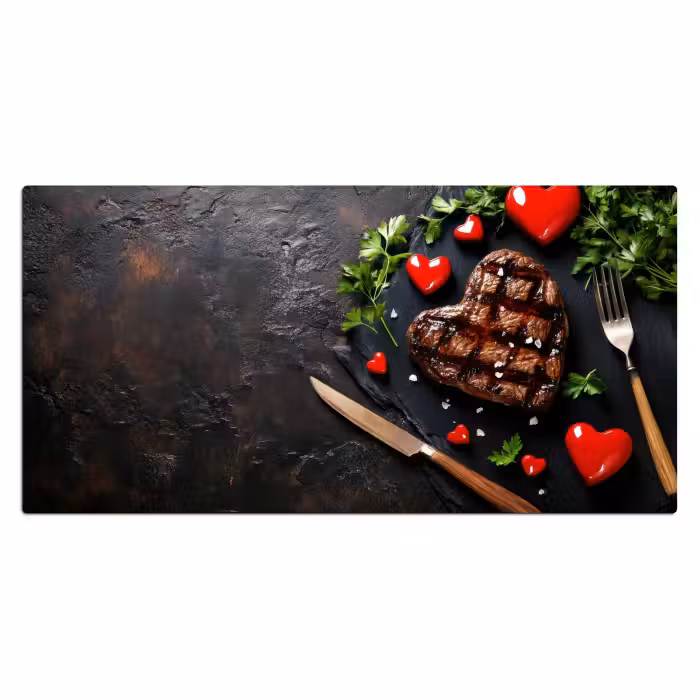 Schreibtischunterlage - Steak - Herz - Besteck