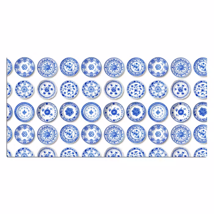Schreibtischunterlage - Teller - Blumen - Muster - Blau