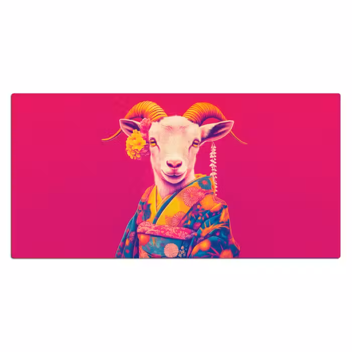 Schreibtischunterlage - Ziege - Hörner - Kimono - Farbenfroh