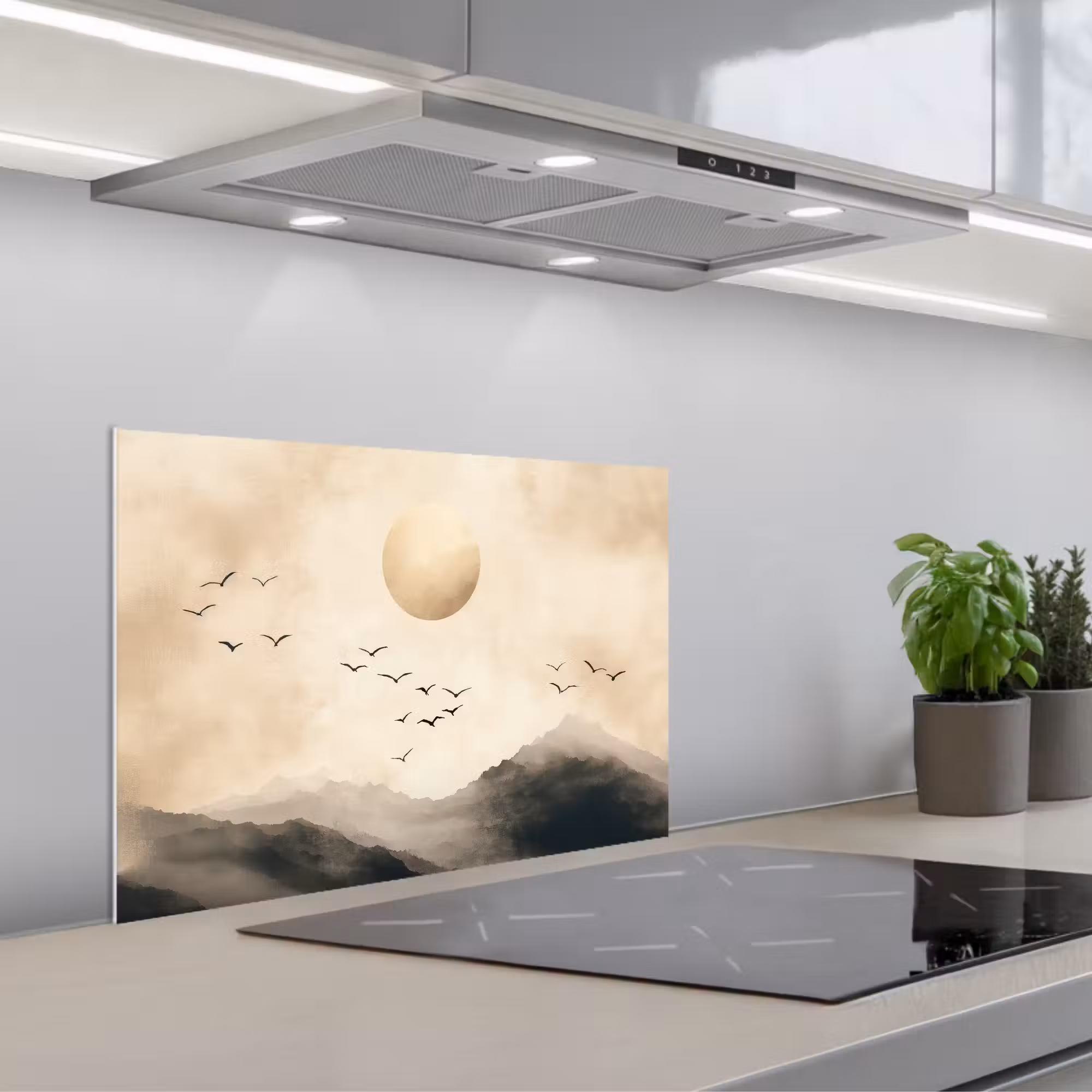 Spritzschutz Küche - Landschaft - Japandi - Vogel