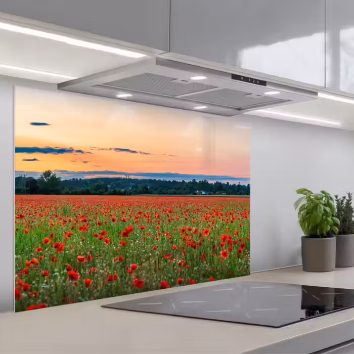 Spritzschutz Küche - Mohnblumen - Landschaft - Rot - Blumen