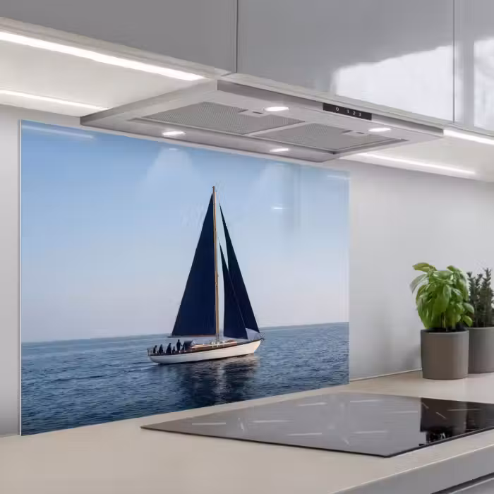 Spritzschutz Küche - Segelboot - Meer - Blau