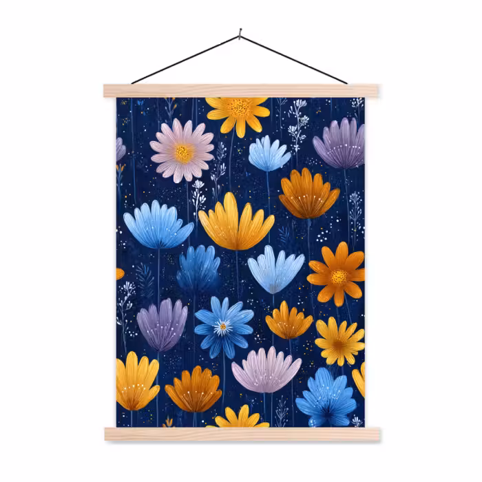 Stoffbild - Blumen - Muster - Blau - Kontrast