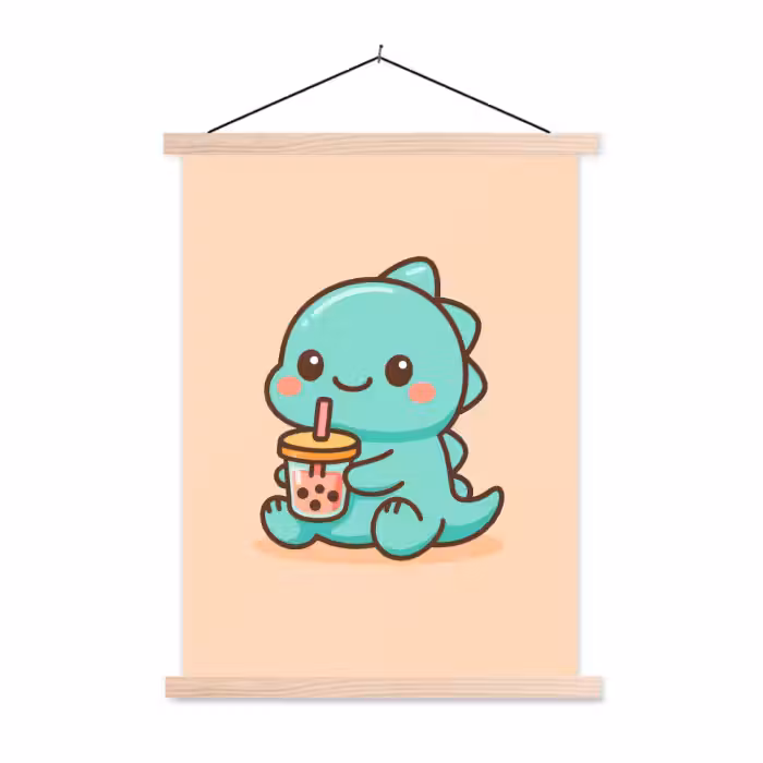 Stoffbild - Dino - Boba - kawaii - Orange