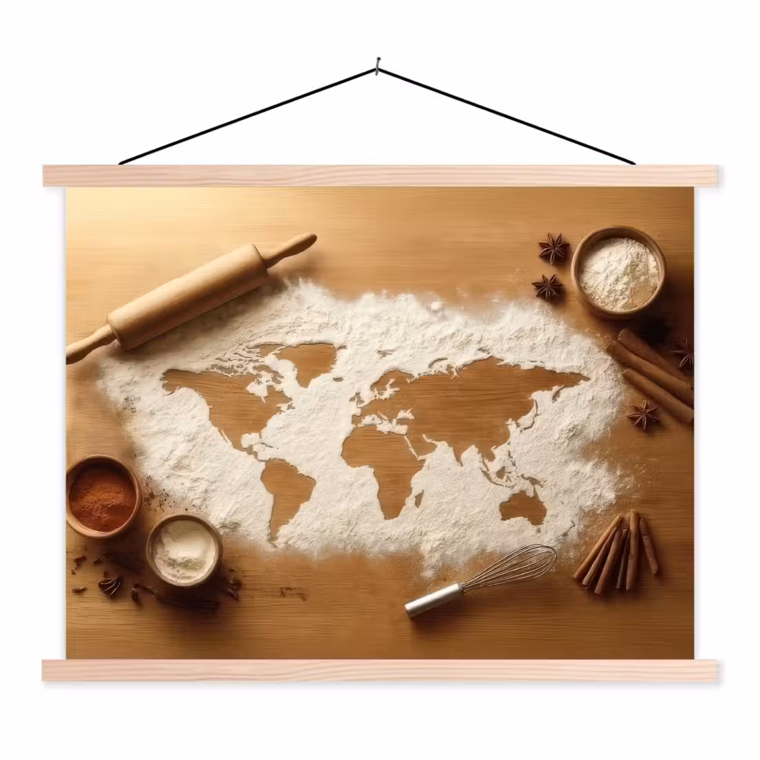 Stoffbild - Holz - Weltkarte - Backen - Küche