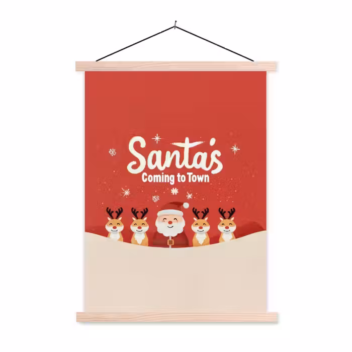 Stoffbild - Illustration - Weihnachtsmann - Rentier - Rot